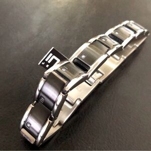Elegant Black & Silver Stainless Steel Link Bracelet | NWT